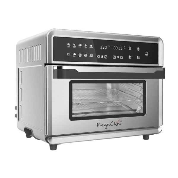 Megachef Horno electrónico multifunción de 360 grados con tecnología de aire caliente, cromo plateado, capacidad de 25 l