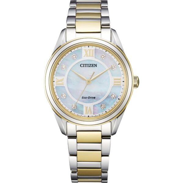 Reloj Citizen Eco-Drive Arezzo EM0874-57D Mujer Acero Inoxidable Bicolor Esfera Blanca con Diamantes