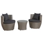 Juego de Conversación Alaterre Furniture Bistro AWWI01II Mimbre de Resina Gris 3 Piezas con Mesa de Vidrio 18 Pulgadas y