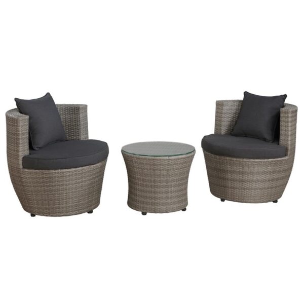 Juego de Conversación Alaterre Furniture Bistro AWWI01II Mimbre de Resina Gris 3 Piezas con Mesa de Vidrio 18 Pulgadas y