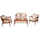 Juego de Sofá de Patio Tangkula 4 Piezas Madera de Acacia con Ratán GT-TK-HW68969BN+ Marrón con Cojines y Mesa de Centro