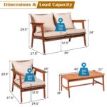 Juego de Sofá de Patio Tangkula 4 Piezas Madera de Acacia con Ratán GT-TK-HW68969BN+ Marrón con Cojines y Mesa de Centro