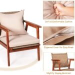 Juego de Sofá de Patio Tangkula 4 Piezas Madera de Acacia con Ratán GT-TK-HW68969BN+ Marrón con Cojines y Mesa de Centro