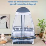 BABY JOY Parque 4 en 1 con toldo, parque portátil para bebé con moisés, cuna de bebé de doble capa, ruedas y freno, mois