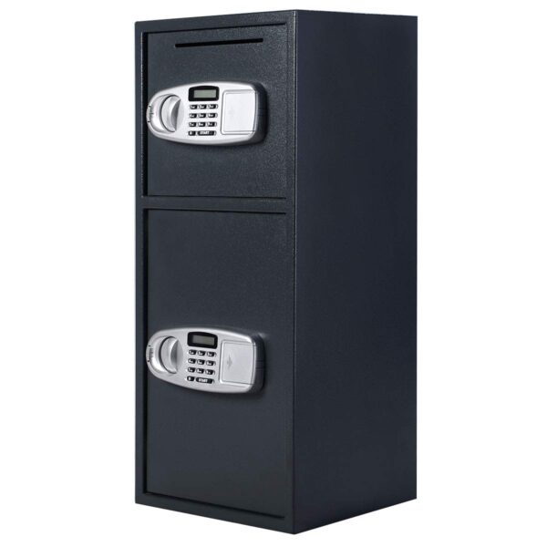 Moccha - Caja fuerte digital de doble puerta, depósito de seguridad de acero con 4 llaves y cerradura de teclado, caja d