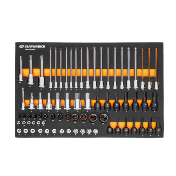 GEARWRENCH Juego de llaves de vaso métricas de 74 piezas de 1/4", 3/8", 1/2" Drive en bandeja de almacenamiento de espum