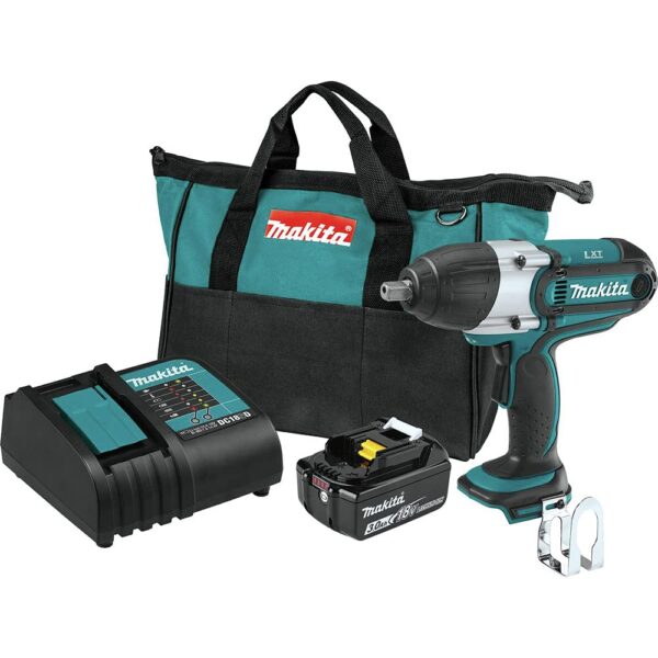 Llave de Impacto Inalámbrica Makita XWT04S1 18V LXT Accionamiento Cuadrado de 1/2 Pulgadas 325 ft-lb Batería de Litio 3.