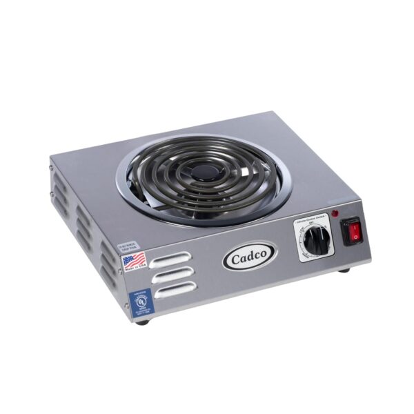 Cadco CSR-3T Placa caliente eléctrica portátil de 14 pulgadas con un quemador tubular, acero inoxidable, 220 voltios