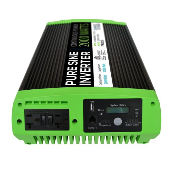 Inversor de Corriente GoWISE Power PS1009 Onda Sinusoidal Pura 2000W Continuos 4000W Pico 12V a 120V Pantalla LCD Negro