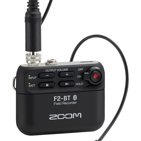 Grabadora de campo Zoom F2 con micrófono lavalier y control Bluetooth