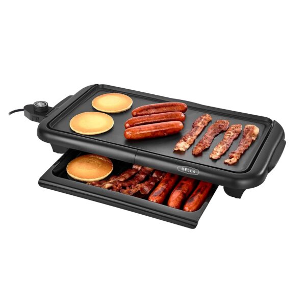 BELLA - Parrilla eléctrica con bandeja calefactora - Parrilla interior sin humo, superficie antiadherente, temperatura a
