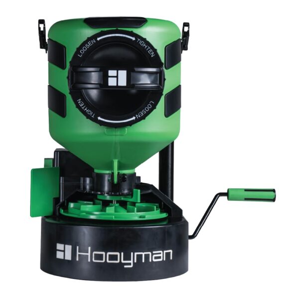 Esparcidor Manual de Pecho Hooyman 1135909 Tolva 35 Libras Distancia de Lanzamiento 20 Pies Aluminio Verde Negro