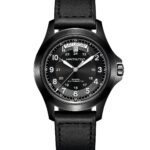 Reloj Hamilton Khaki Field King H64465733 automático caja de acero inoxidable 40 milímetros esfera negra correa de cuero