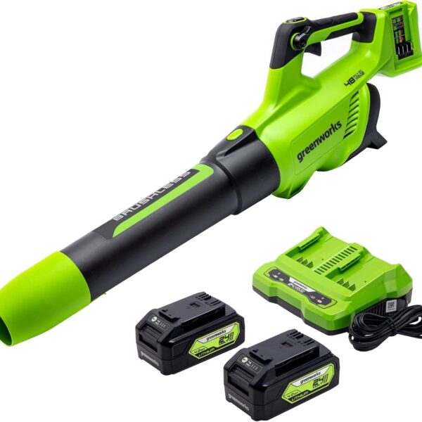 Soplador de Hojas Inalámbrico Greenworks BL48L4410 48 Voltios 585 CFM 140 MPH Sin Escobillas