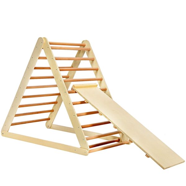 Escalera Triangular de Escalada GLACER GT-ZM993612XS con Rampa 2 en 1 Madera Natural Plegable