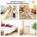 Escalera Triangular de Escalada GLACER GT-ZM993612XS con Rampa 2 en 1 Madera Natural Plegable