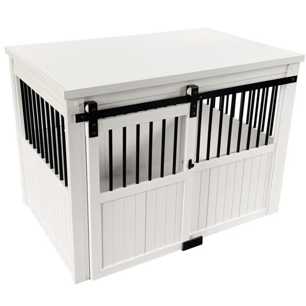 Jaula para Perros New Age Pet ECOFLEX Homestead Estilo Mueble Puerta Corrediza de Granero Blanco Antiguo Extra Grande EH