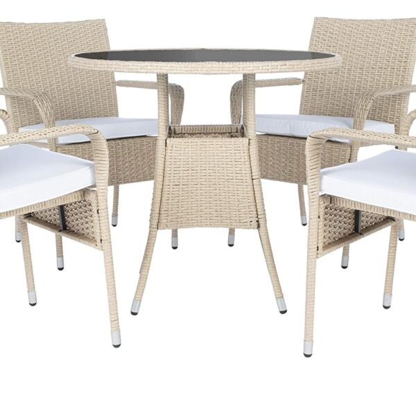 Juego de Bistró para Exterior Safavieh Laina PAT7703B-2BX Beige Blanco Mimbre 5 Piezas