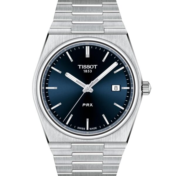 Reloj de vestir para hombre Tissot PRX con caja de acero inoxidable 316L 40 mm correa gris esfera azul T1374101104100