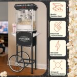 Great Northern Popcorn Máquina de palomitas de maíz de base con carro, 8 onzas con hervidor de acero inoxidable, luz de