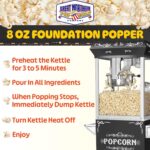 Great Northern Popcorn Máquina de palomitas de maíz de base con carro, 8 onzas con hervidor de acero inoxidable, luz de