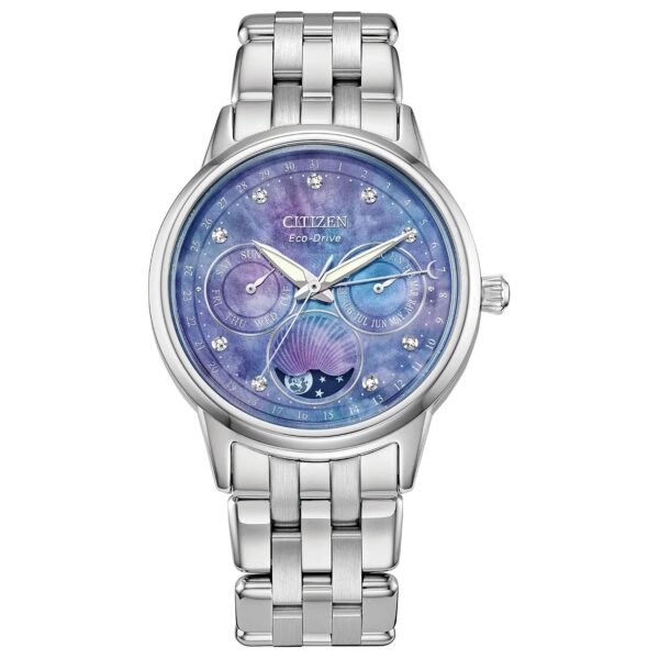 Reloj Citizen Calendrier FD0000-52N Eco-Drive Fases de Luna Esfera Azul Nácar Diamantes Acero Inoxidable 37mm