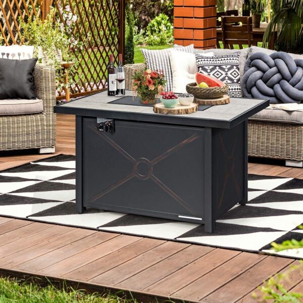 Mesa de Fuego para Patio Moccha 70369-OP 60000 BTU Rectangular Cerámica Negro con Cubierta PVC
