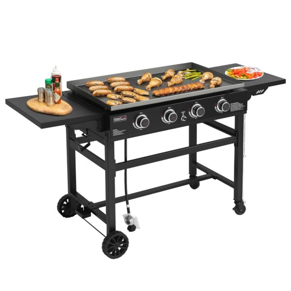 Parrilla de Gas Propano Royal Gourmet GB4001B 4 Quemadores Plancha de 35 Pulgadas 52000 BTU con Mesas Laterales Plegable