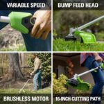 Desbrozadora Greenworks ST48L4410 48V 16 pulgadas sin escobillas con 2 baterías de 4.0 Ah y cargador rápido de doble pue