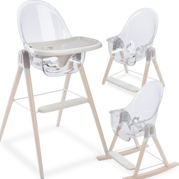 Silla Alta Convertible 3 en 1 Primo Vista PRI-470 Transparente Patas de Madera de Haya
