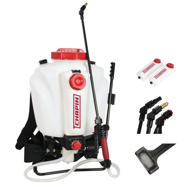 Pulverizador de Mochila Chapin 63950 4 Galones Tanques Separados de Agua y Químicos Blanco Translúcido