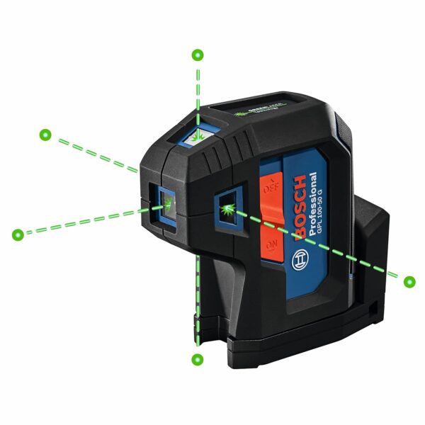 BOSCH Láser de alineación autonivelante de haz verde GPL100-50G, incluye 2 baterías AA, montaje multiusos integrado y es