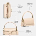 Bolso de Hombro Coach C3880 Tabby Almohada Cuero Cubierto Cierre C 18 Color Marfil Capacidad 5.3 Litros