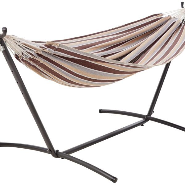 Hamaca doble Amazon Basics JC443 con soporte de acero de 9 pies funda de transporte capacidad 450 libras onda crema 110