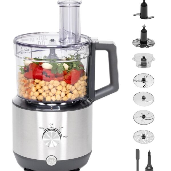 GE Procesador de alimentos, picadora grande de verduras de 12 tazas para triturar, picar, cortar en cubitos y amasar, 9