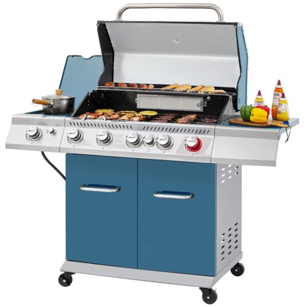 Parrilla de Gas Royal Gourmet GA5403B 5 Quemadores Quemador Lateral y Trasero 74000 BTU Azul