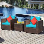 Juego de Muebles de Patio Tangkula 3 Piezas GT-TK-HW66531TU+ Ratán PE con Mesa de Vidrio Templado