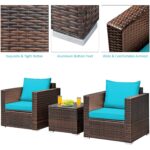 Juego de Muebles de Patio Tangkula 3 Piezas GT-TK-HW66531TU+ Ratán PE con Mesa de Vidrio Templado