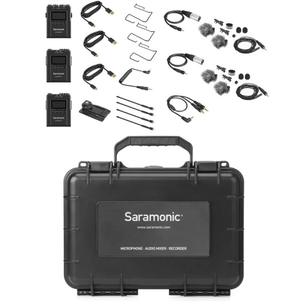 Saramonic Avanzado sistema inalámbrico UHF Lavalier para 2 personas con receptor de montaje de doble cámara, lavaliers D