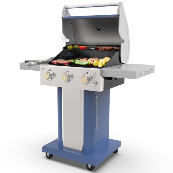 Parrilla de Gas Propano Permasteel PG-A40301-AZ 3 Quemadores 30000 BTU Rejillas de Hierro Fundido Azul