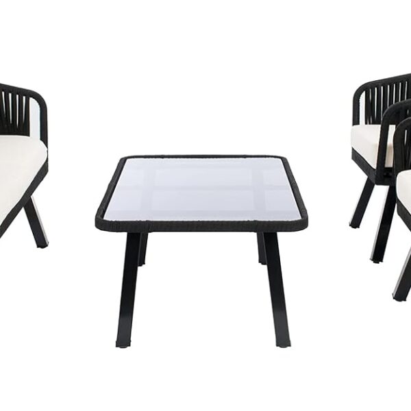 Set de Patio Safavieh Jorda PAT7518B 4 Piezas Mimbre Negro y Beige con Cojines