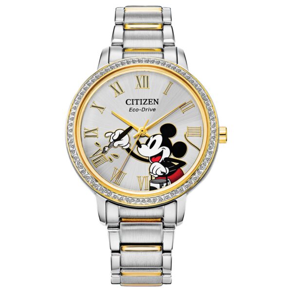 Reloj Citizen Eco-Drive Mickey Mouse Mujer Acero Inoxidable Bicolor Dorado 36 milímetros con Cristales FE7044-52W