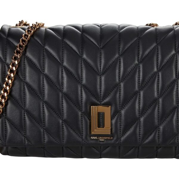 Bolso de Hombro Karl Lagerfeld Paris Lafayette Piel Negro y Dorado 14 x 4 x 9 pulgadas