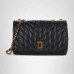 Bolso de Hombro Karl Lagerfeld Paris Lafayette Piel Negro y Dorado 14 x 4 x 9 pulgadas