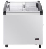 Duura Congelador móvil comercial para exhibición de helados Sub Zero Temp con parte superior curva de vidrio, tapa libre