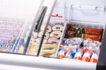 Duura Congelador móvil comercial para exhibición de helados Sub Zero Temp con parte superior curva de vidrio, tapa libre