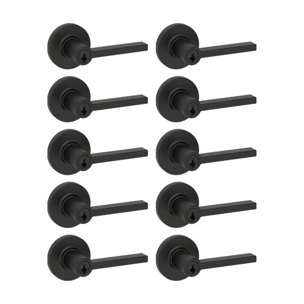 Kwikset - Manija de puerta Casey con cerradura y llave, palanca reversible con llave y segura para exterior, para entrad