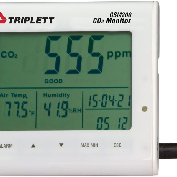 Triplett Monitor de calidad del aire interior de escritorio GSM200: dióxido de carbono (CO2), humedad, temperatura