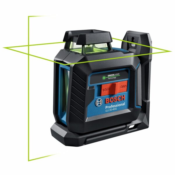 Láser de Línea Cruzada Bosch GLL50-40G Autonivelante Haz Verde 360 Grados con Soporte en L Clip de Techo y Estuche de Tr