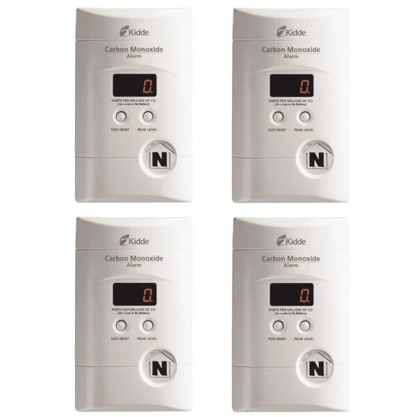 Kidde Detector de monóxido de carbono, enchufe de pared con respaldo de batería de 9 voltios, pantalla LED digital - Paq